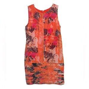 Jessica Howard Orange Pink Black Layered Hem Artsy Abstract Dress 12 Petite New